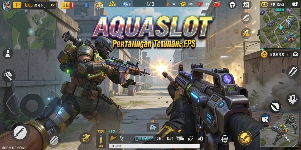 Tampilan gameplay <strong>AQUASLOT</strong> yang mendebarkan dengan aksi tembak-menembak intens.