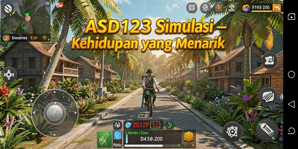 Tampilan gameplay ASD123 dengan karakter dan aktivitas simulasi.