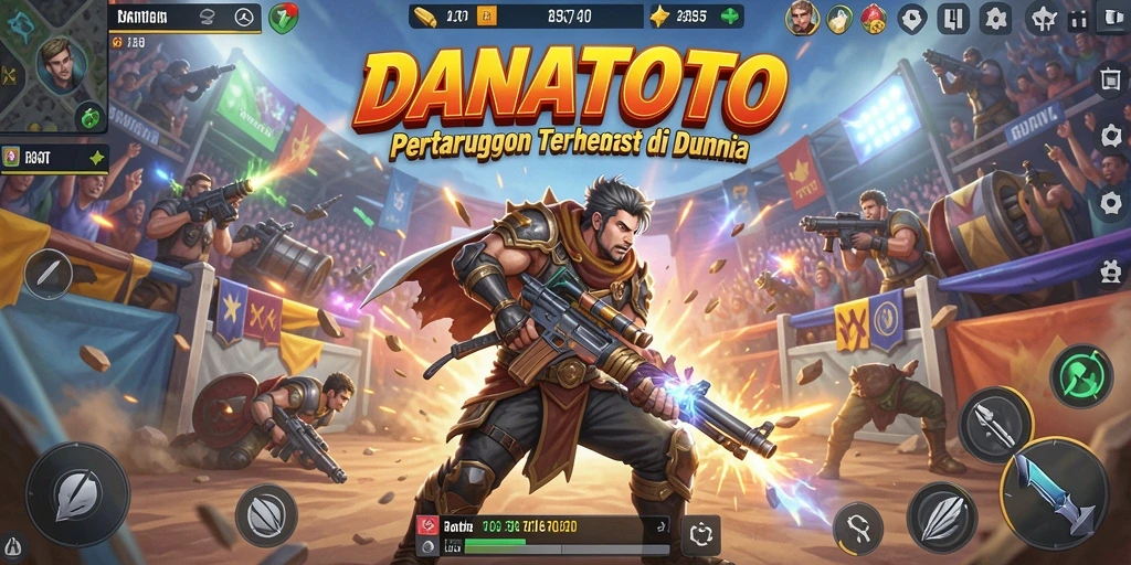 Tangkapan layar menampilkan momen seru dalam gameplay <strong>DANATOTO</strong>, di mana pemain bertarung dengan intens.