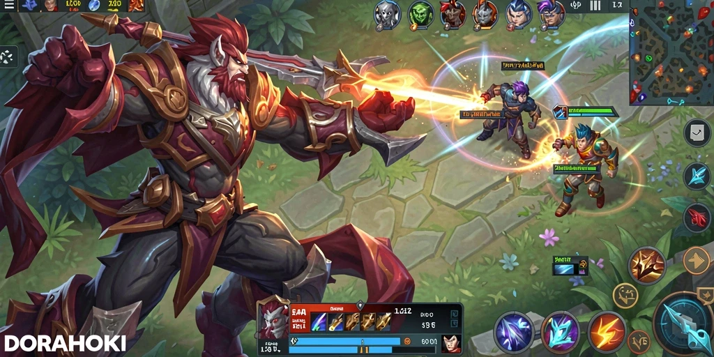 Screenshot DORAHOKI dengan gameplay MOBA yang menakjubkan.
