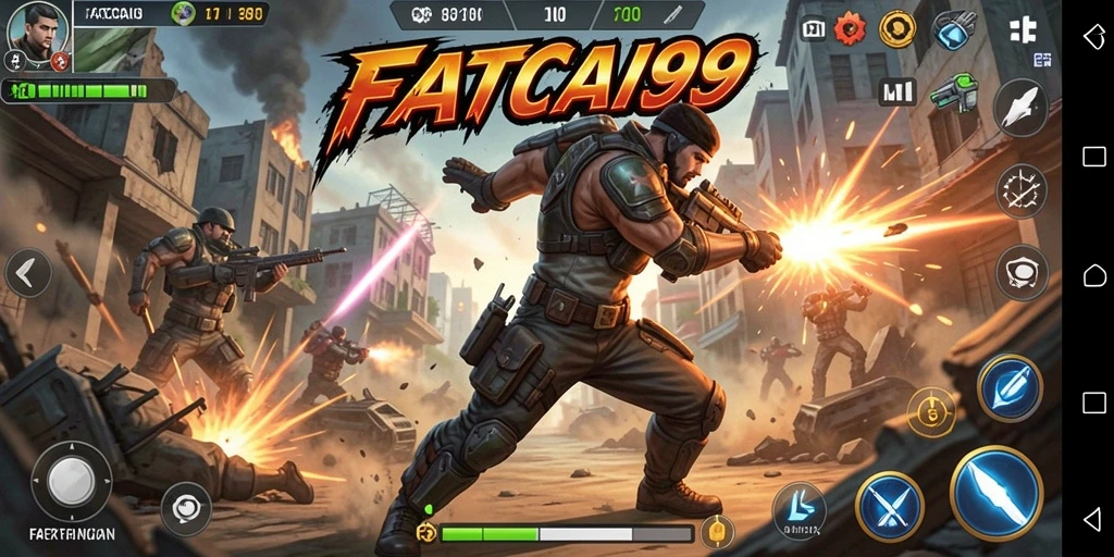 Screenshot gameplay seru FATCAI99 dengan pertarungan intens.