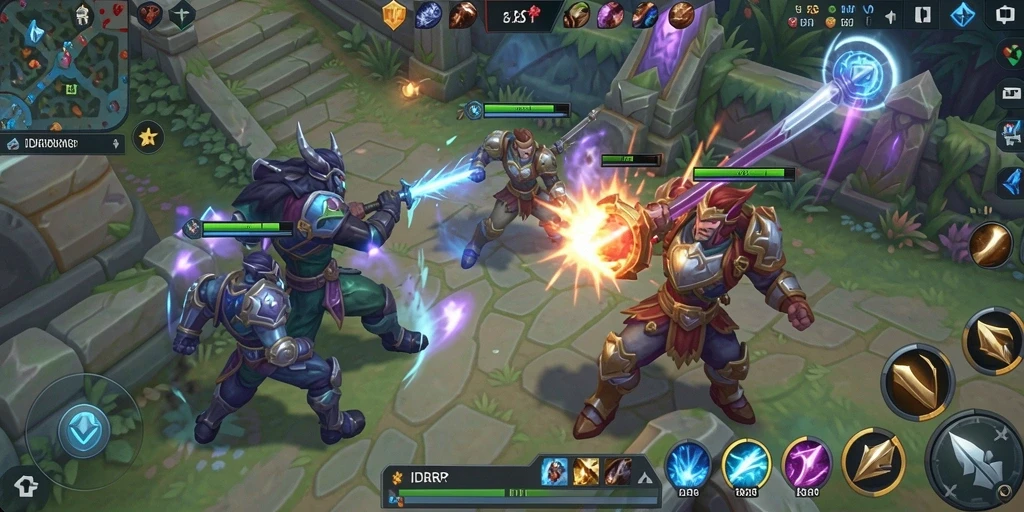 Screenshot gameplay <strong>IDRRP</strong> yang penuh aksi di arena MOBA.