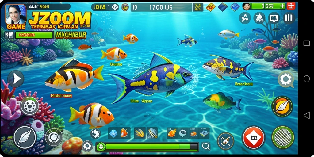 Gameplay menarik J200M dengan tembak ikan yang berwarna-warni.