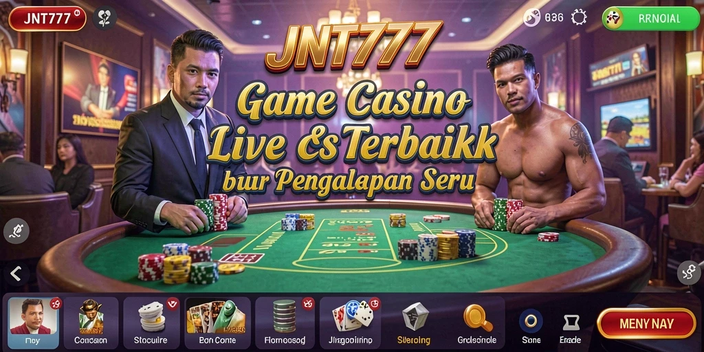 Tampilan gameplay <strong>JNT777</strong> yang menampilkan dealer langsung dan suasana kasino.