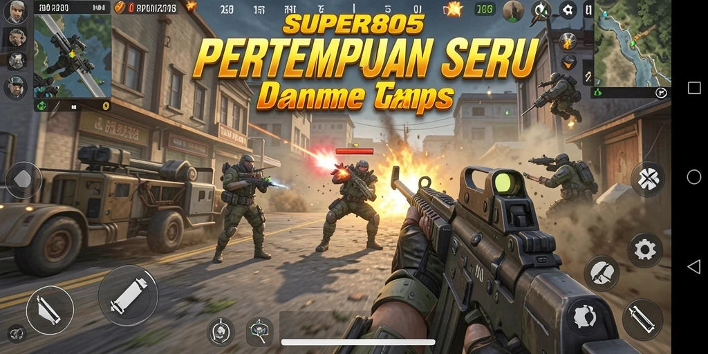 Screenshot utama SUPER805 menampilkan aksi pertempuran yang mendebarkan.