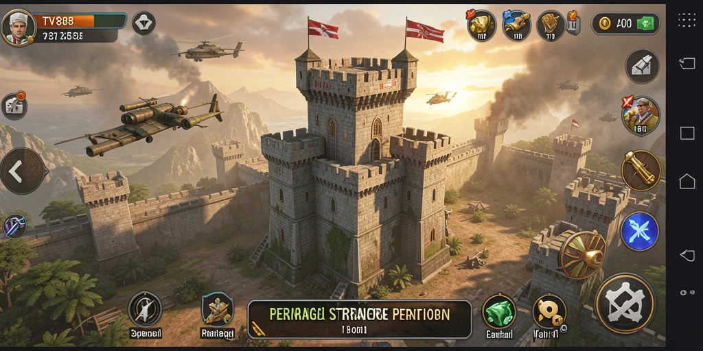 Screenshot utama TV888 menampilkan aksi seru dalam strategi menara pertahanan.